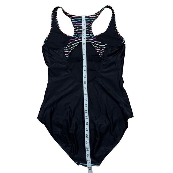 Reebok Swim Colorful Dimension Stripe & Black One-Piece Swimsuit Size 12 - Picture 10 of 13